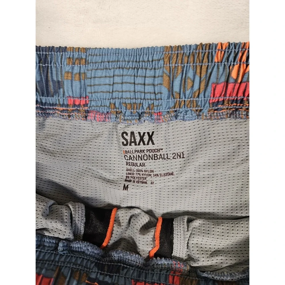 SAXX Cannonball 2N1 Swim‎ Shorts Mens Medium Aztec Print Print Ball Park Pouch